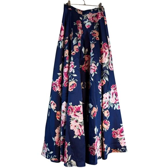 City Studio Maxi Skirt Juniors 1 Blue Floral Formal Evening Party Event Prom - Picture 3 of 12